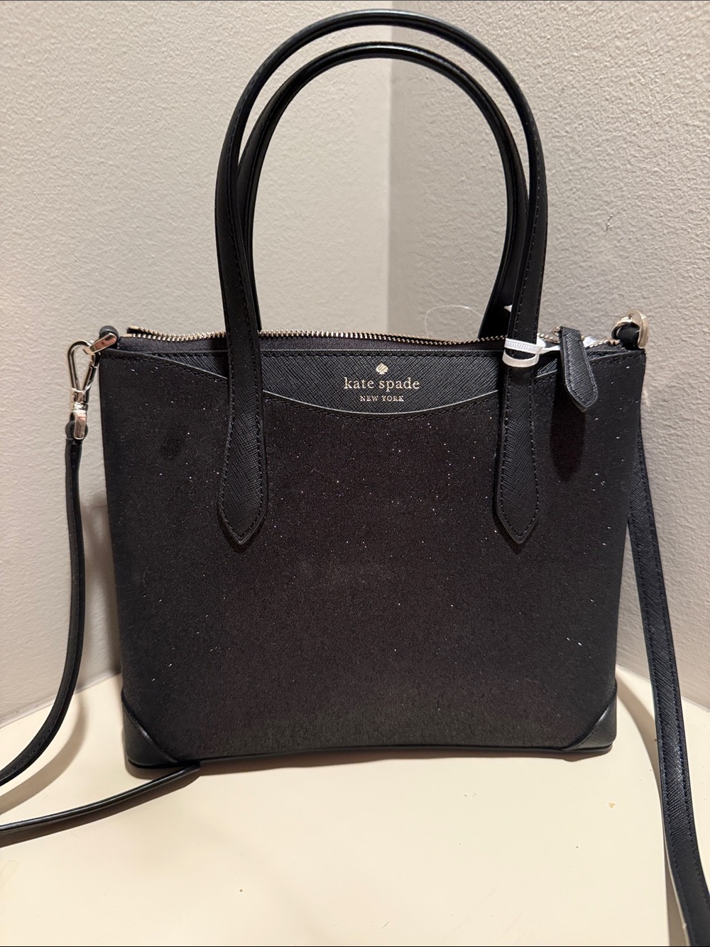 kate spade Black sparkle Structured Tote with Detachable Crossbody Strap